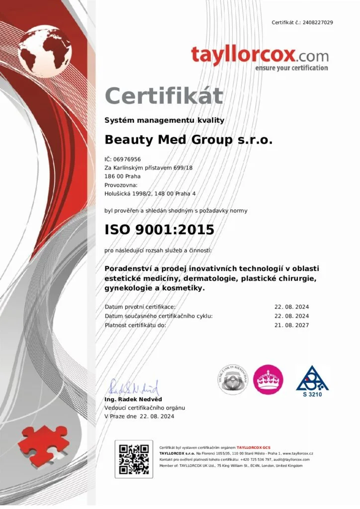 Certifikát ISO 9001:2015 – Beauty Med Group s.r.o.
